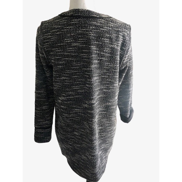 Club Monaco Long Boucle‎ Knit Black White Zip Blazer Leather Look Satin Trim M - Picture 5 of 12